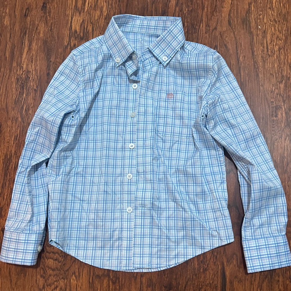 Southern tide boys, button-down plaid shirt, performance material